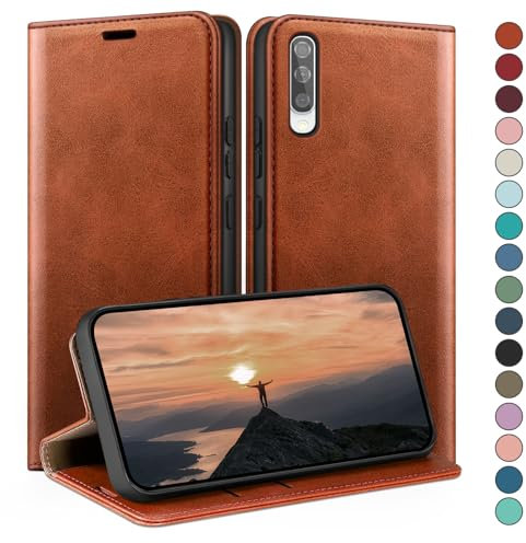 HUOUH für Samsung Galaxy A50/A50S Hülle mit RFID Schutzhülle aus Lederhülle Handyhülle,Kartenfach Leder ständer Handy hülle,360 Grad Schutz Cover für Samsung A50 Klapphülle Wallet Case Hellbraun
