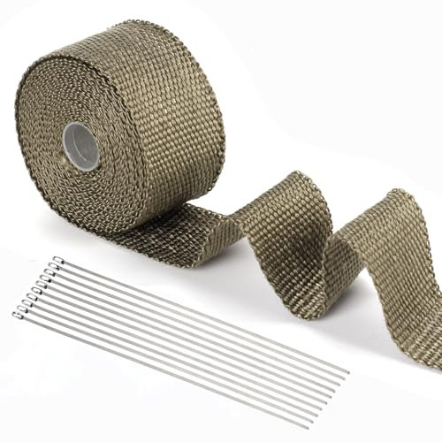 Jortmrd 5M Hitzeschutzband Auspuff Dichtband Krümmer Hitzeschutzband Auspuffbandage mit 10pcs Edelstahl Kabelbinder Auspuffband Isoliert für thermisch isolierend