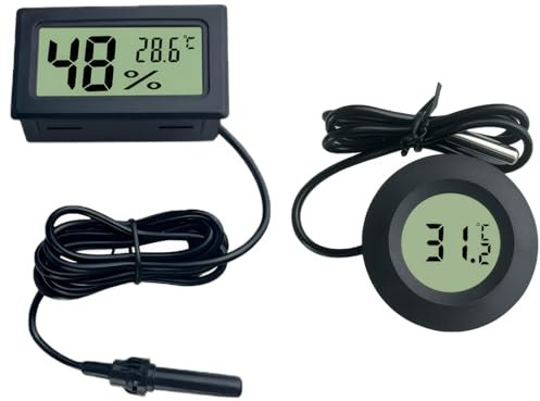 2 Pack Reptile Thermometer,with Probe Accurate Hydrometer Humidity Meter and Temperature for Reptiles Vivarium Incubators Aquariums Offices (Round,Square)