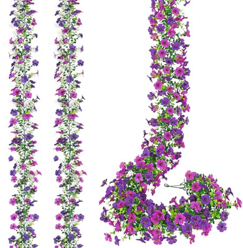MEIVINES 2PCS 5.9FT Outdoor Artificial Purple Flower Garland | Fake Purple Flower Garland Hanging Flowers Vine False Flower Garland Summer Garlands for Wedding Home Decoration