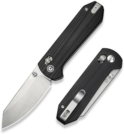 CIVIVI Yonder Taschenmesser Klappmesser mit 7,31 cm 14C28N Klinge & G-10 Griff, Outdoor-Messer mit Clip C23073-1 (Schwarz)