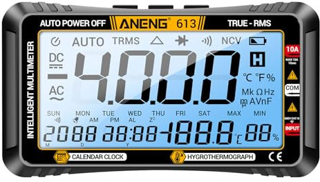 Tester multimetro digitale aneng, 613 3 in 1 smart multimetro perpetuo perpetuo temperatura igrometro 4000 conta 4000 contatore di tensione curage digitale tester (Black)