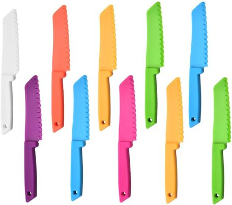 YouthLoxus 10 Pieces Plastic Kid Kitchen Knife Set, Reusable Nylon Chef Knife, Corlorful Children's Cooking Safety Knives for Baking, Fruit, Bread, Cake, Lettuce, Salad