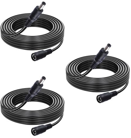 Leloco 3-Pack 3 Meter DC Verlängerungskabel 5,5 mm x 2,1 mm, niversal DC 12 Volt Netzteil Verlängerungskabel für Sicherheitskameras, LED Strip, CCTV-IP Überwachung, Router, Drucker Schwarz