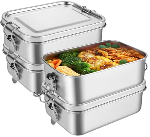 DAJAVE 4 Stück Edelstahl Brotdose 850ml Edelstahl Bento Box, Bento Box für Kinder & Erwachsene, Auslaufsicher & Dichtungsring, Meal Prep Boxen, Jausenbox Brotbox zum Kindergarten Kita Schule