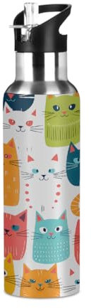 Mexpekil Insulated Water Bottle, Cute Cat Stainless Steel Vacuum Flask, Leakproof for Hot/Cold Drinks - Bike, Running & Hiking (20oz)
