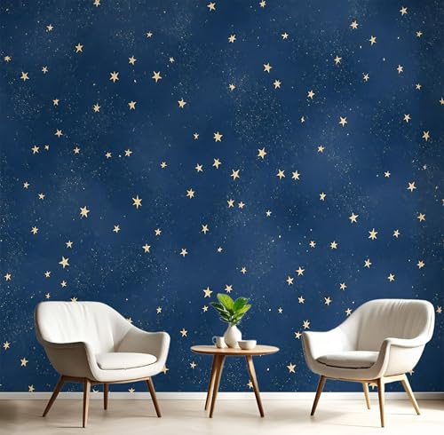 JSCWDET Tapete Himmlisches Design - Sterne am Nachthimmel Wandtapete für verschiedene Räume, Dunkelblau, 150 x 105 cm (B x H)