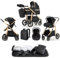 Lnhcrbs Kinderwagen 3 in 1,Kinderwagen & Buggys mit Autositz mit verstellbarem Griff,Kinderwagen mit Feststellbaren Vorderrädern, für 22 kg, 0-4 Jahre（Schwarz）