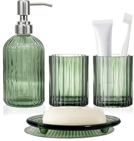 IBOCDWAMA 4-teiliges Grün Badezimmer Zubehör Set, Badaccessoires Organizer