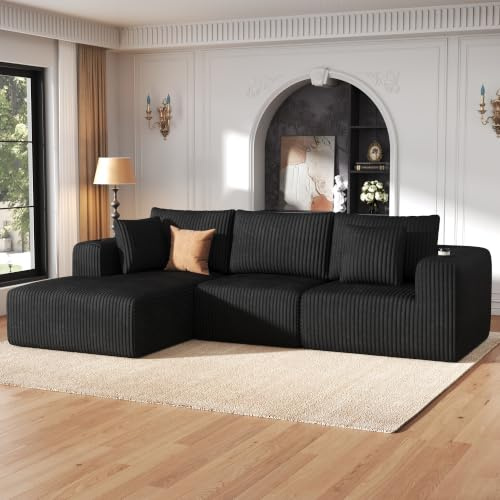 DURASPACE Canapé L 275cm Velours côtelé Mousse mémoire avec Porte-gobelet | Canapé modulable sans ossature à siège profond, sans assemblage, idéal pour salon et chambre à coucher