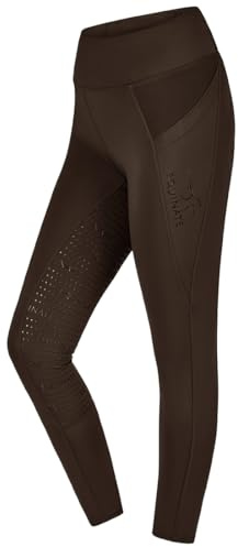 Equinate Leggings da equitazione da donna Cleo – comodi pantaloni da equitazione con imbottitura completa Grip per cellulare e tasca con zip – traspiranti, elastici antiscivolo, marrone, 46