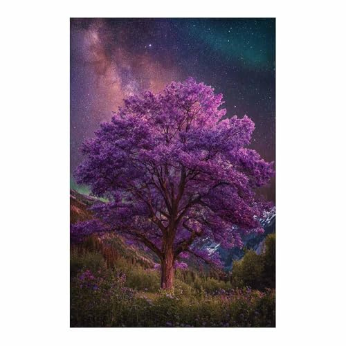 ZAMAEIU Baum des lebens wanddeko Lila Sternenbaum Leinwandbilder Moderne Wanddeko Aesthetic Schlafzimmer Büro Flur Esszimmer Arbeitszimmer Treppe(Lila;55)-30x50cm Ungerahmt