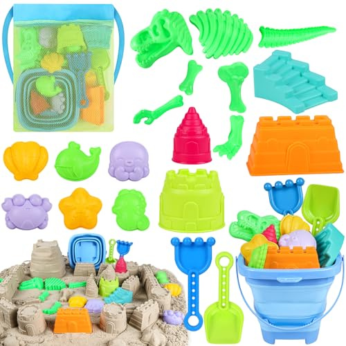 ERHAlCAT Beach Toys with Sand Molds, Collapsible Bucket for Kids Ages 3-12