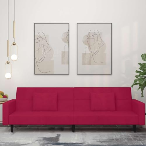 Mokuyary Schlafsofa 2-Sitzer mit 2 Kissen Weinrot Samt, Sofa Couch für Wohnzimmer Schlafzimmer Wohnung Gästezimmer Büro