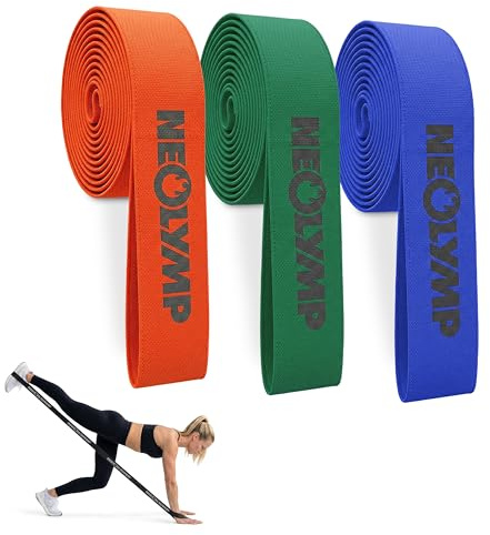 NEOLYMP Fitnessband mit Schlaufen – Premium Fitnessbänder Stoff für Krafttraining zuhause – Widerstandsbänder Krafttraining mit Griff & Level System – Resistance Bands Gymnastikband waschbar
