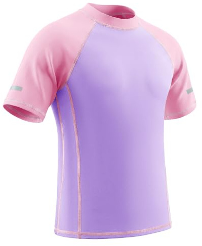 Hoseay Pojkar Flickor Rashguard Badtopp Barn Kortärmad Badskjorta med Reflekterande Remsor Snabbtorkande Töjbar Rashväst Badkläder Surfing Pool Strand Utomhus för Ålder 7–15 År, Lila rosa, 15 år