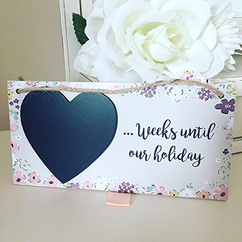 Holzschild mit herzförmiger Tafel „Weeks Until Our Holiday“