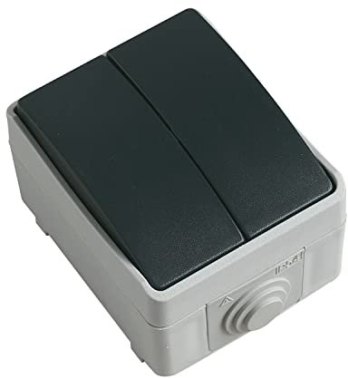 Amig - Interruptor Doble de Sobreponer Mod.3622 Estanco IP54 de Voltaje Máximo 230 V - Pulsador Anti Humedad Apto para Exteriores e Interiores - Ideal para Terrazas, Jardines, Garajes o Trasteros