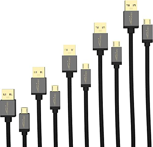 KabelDirekt – 5 x 1.5m Micro USB Cable (USB 2.0, Synch & Charge Cable, nylon) PRO Series