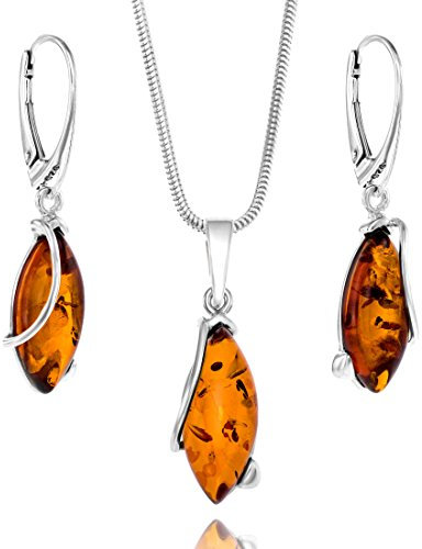 Copal Damen Schmuckset Aus Bernstein Und 925er Silber Mit Verstellbarer Kette