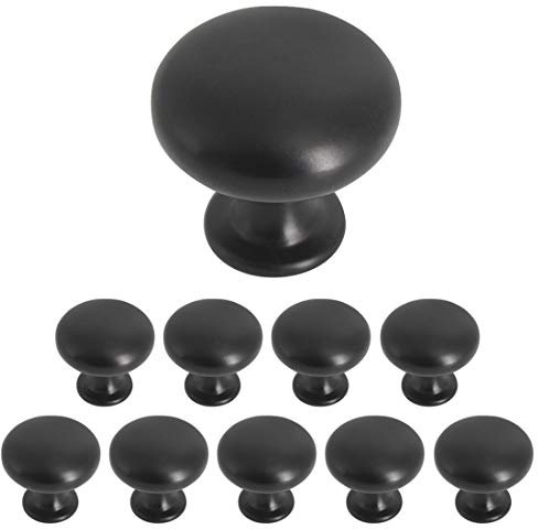 Probrico 10 Pieces Solid Cabinet Door Knob Dresser Handle Mushroom Wardrobe Pull Diameter 30mm Black