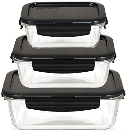 LOCK & LOCK Frischhaltedosen aus Glas mit Deckel, 3er Set eckig & klein- OVEN GLASS - Kühlschrank & Einfrieren - Auflaufform Backofen & Mikrowelle