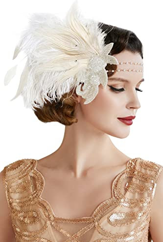 BABEYOND 1920s Stirnband Feder Damen 20er Jahre Stil Charleston Haarband Great Gatsby Damen Fasching Kostüm Accessoires Weiß