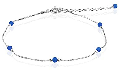 Bracelets de cheville ultra fin - chaine serpent argent massif 925 - perles bleu électrique - bracelets de pied été plage - chevillère