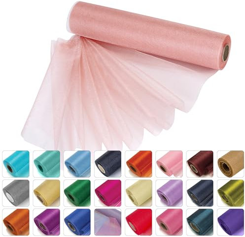 WedDecor 25m x 29cm Snow Sheer Peach Organza Roll Sash Glitter Fabric for Table Runner Sashes Wedding & Christmas Decoration, Chair Cover Bows, Party Favours, Ribbon Crafting Supplies, 1pc