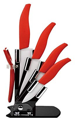 B-black® Ceppo COLTELLI in Pura Ceramica Alta QUALITA' 6 Pezzi (Rosso)