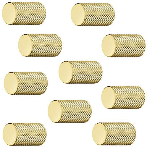 JUVA Aluminium Möbelknopf Gold-Optik Schrank-Knopf Vintage für Schublade - H10049 | Möbelgriff Messing poliert | Design-Knopf zylindrisch Ø 17 mm | 10 Stück - Möbel-Knäufe rund mit Möbelschrauben