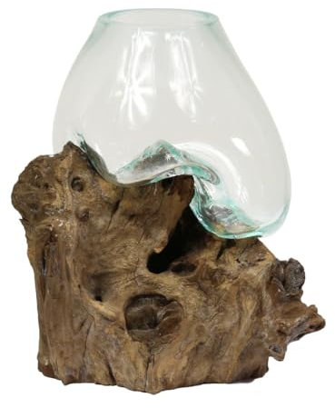 Vase Wurzelglas Teelichthalter Glasvase Glas Deko Unikat Wurzelholz Teakholz Bali Krug Kübel Kanne Dekoglas Vase Groß Nr. 4
