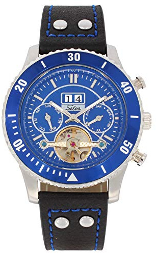 SELVA Herren-Armbanduhr ‚Vito‘ – Automatik – Offene Unruh – Edelstahl – Schwarz – Geliefert Geschenkbox