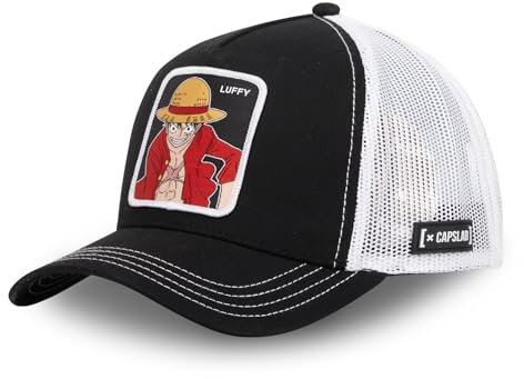 One Piece Cap für Damen und Herren, Trucker, Luffy, verstellbar und authentisch, Schwarz, Weiß, Größe TU, Schwarz , One size