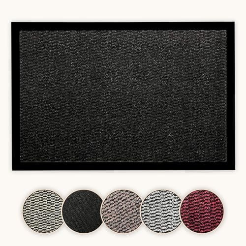 Bear & Panda - Dirt Trapper Door Mat - Indoor/Outdoor non-slip Washable Barrier Door Mat, Heavy Duty Entrance Rug Shoes Scraper, Super Absorbent Front Doormat Carpet (Black, 40 x 60 cm)