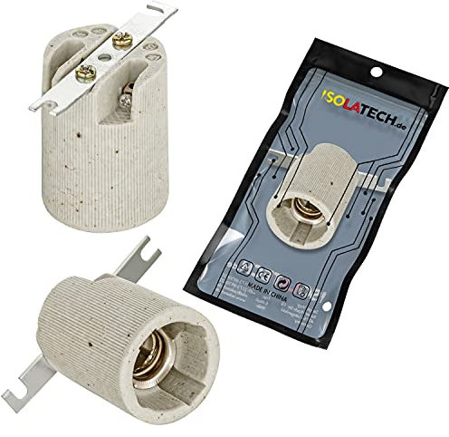 ISOLATECH 1Stk E14 Keramik Lampenfassung mit Befestigungsbügel LED Energiesparlampen (max. 250V/4A) Leuchtmittel Home Küche Badezimmer Decke Installation Sockel Halterung einbauen hitzebeständig