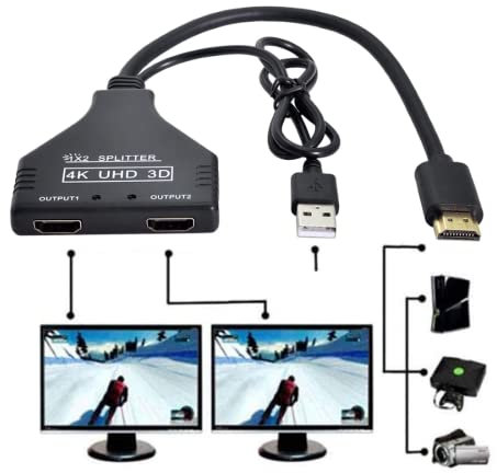 Chenyang Adaptateur répartiteur HDMI 1.3 HDMI 1 mâle vers 2 femelles Câble d'extension avec alimentation