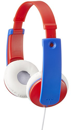 JVC Kinder-Kopfhörer, Lautstärkeregler, kindersicher, längenverstellbar, Kleinkind-Kopfhörer, lustige Aufkleber enthalten – HA-KD7-R (rot)