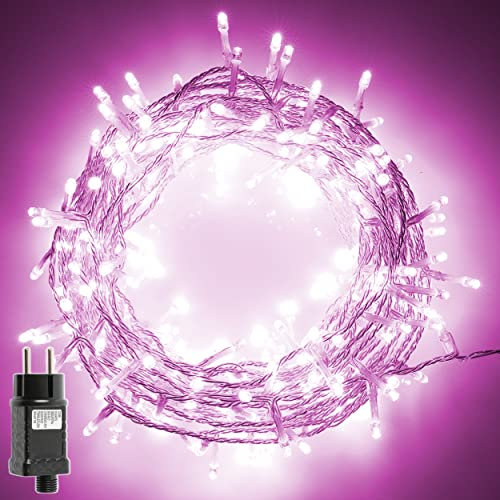 H HANSEL HOME Guirnalda Luces Led de Navidad Luces de Árbol de Navidad Uso Interior/Exterior IP44 Impermeable Cable Transparente (Luz Rosa Pastel, 100 Leds 5M)