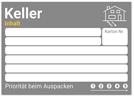 Umzugsetiketten im XL-Format - farbige Umzugsaufkleber zum Beschriften von Umzugskartons, besser organisiert beim Umzug durch 8 verschiedene Aufkleber – mehr Übersicht durch Etiketten (15er Grau)