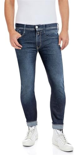 Replay men's Anbass slim-fit Hyperflex jeans made of recycled material with stretch, blue (Dark Blue 007), 32W / 32L