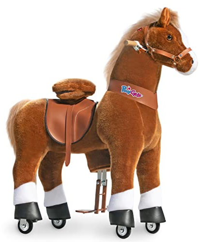PonyCycle Pferd zum reiten, für Erwachsene/Kinder ab 7, 76cm Hoch, Reitpferd auf Rollen mit Handbremse und Klang, Schaukelpferd groß Rollen, Schokoladenfarben Rollpferd, Klassisches Modell U - Ux524