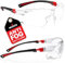 NoCry Schutzbrille mit durchsichtigen kratzfesten Gläsern, Seitenschutz, UV-Schutz und rutschfesten Bügeln. Verstellbarer Rahmen, Schwarz & Rot (10 Packung)