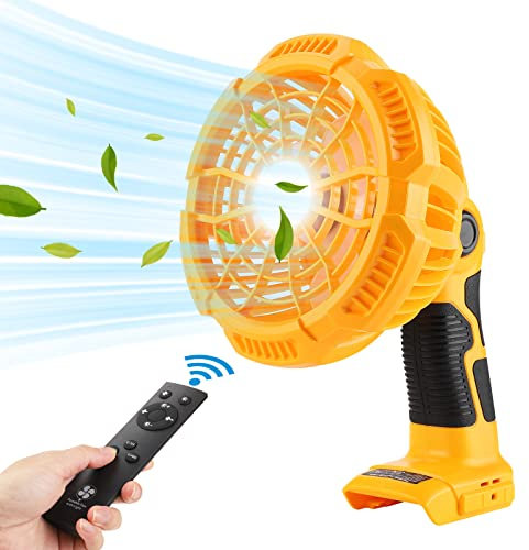 YEX-BUR Camping Fan with LED Lantern for Dewalt 18V Li-ion Battery, Portable Handheld Fans with 3 Speeds, Remote, USB-A Port for Outdoor Indoor Used