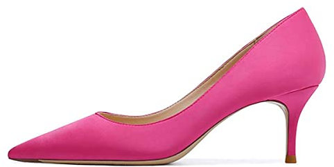 JOEupin Women's Stiletto Satin Kitten Heel Pumps Classic Party Wedding Pointed Toe Pump Shoes 2.36 Inch, Rose, 6 UK