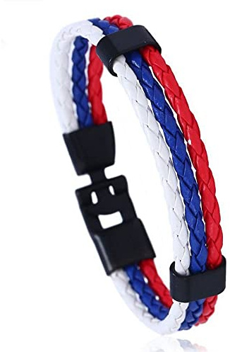 RENUX Lederarmband Herren,Herrenarmband Geflochtenes Lederarmband Russland Landesflagge Armband Schwarz Armreifverschluss Klassische Lederarmbänder Für Sportveranstaltungen Und Nationale Feiern