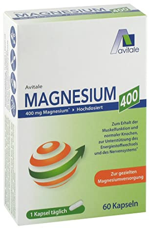 Avitale Magnesium 400 mg, zur gezielten Magnesiumversorgung, 60 Kapseln | Zum Erhalt der Muskelfunktion und normaler Knochen, zur Unterstützung des Energiestoffwechsels und des Nervensystems