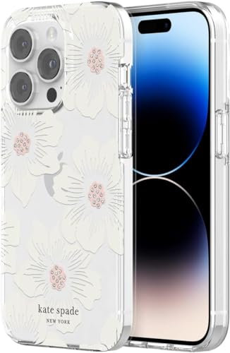 kate spade new york Protective Hardshell Case Compatible with Apple iPhone 14 Pro - Hollyhock Floral Clear [KSIPH-223-HHCCS]