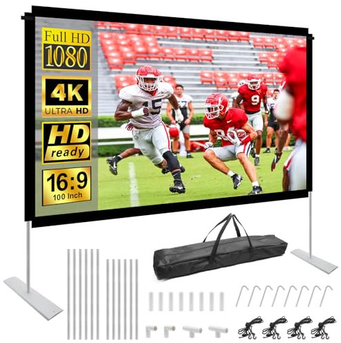 Schermo Proiettore 100 Pollici,HOPFROG Telo Proiettore con Supporto Projector Screen 16:9 HD 4K Telo per Proiettore Anteriore e Posteriore con Borsa di Stoccaggio
