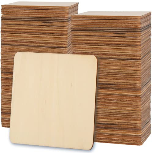 ZEONHAK 150 Pack 10x10cm Square Wood Sheets Plywood, 4 Inch Unfinished Wooden Pieces, 2.5mm Square Craft Wood for Painting DIY Craft